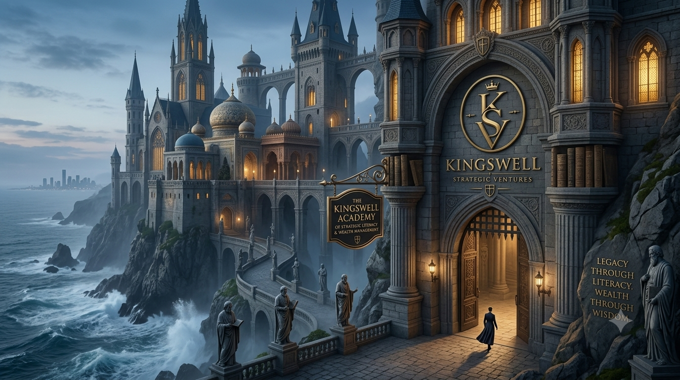 The Kingswell crest — crown and heraldic lion, symbol of legacy and stewardship