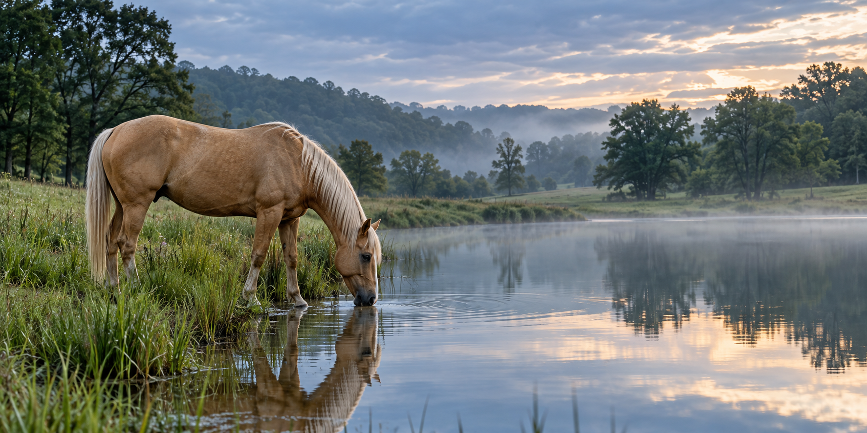 Horse beside still water, artwork from kycogop.net